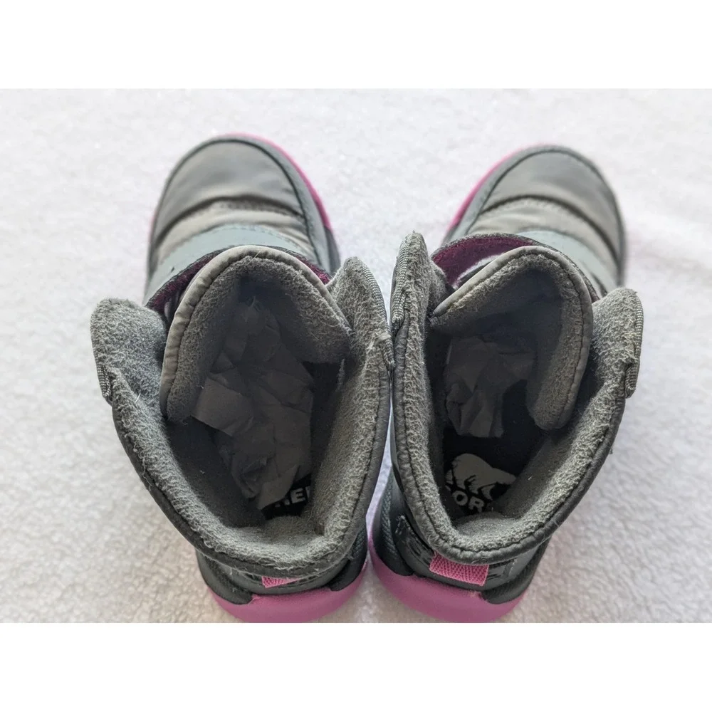 Sorel Boots Kids Youth Gray Pink Whitney II Cold Weather Strap Size US 9 EURO 26